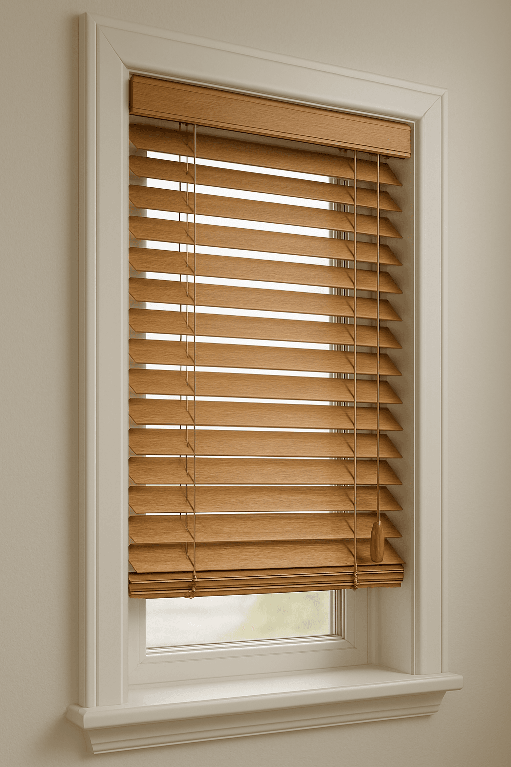 Drewniane żaluzje poziome w stylowym wnętrzu